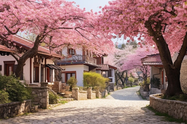 The landscape in spring of japan in the season of cherry blossoms the landscape in toyama at asahim