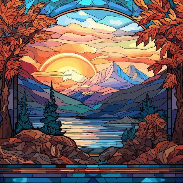 Landscape stained glass background nature design