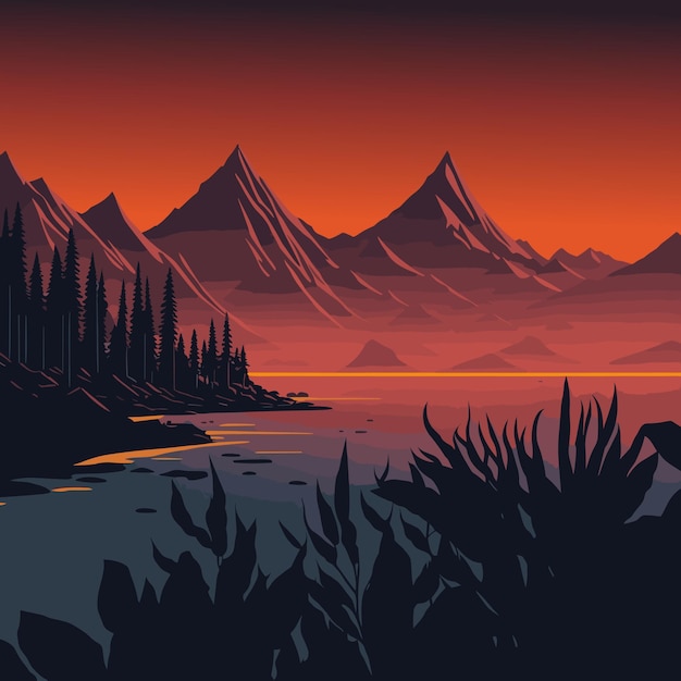 landscape at sunset vector illustration