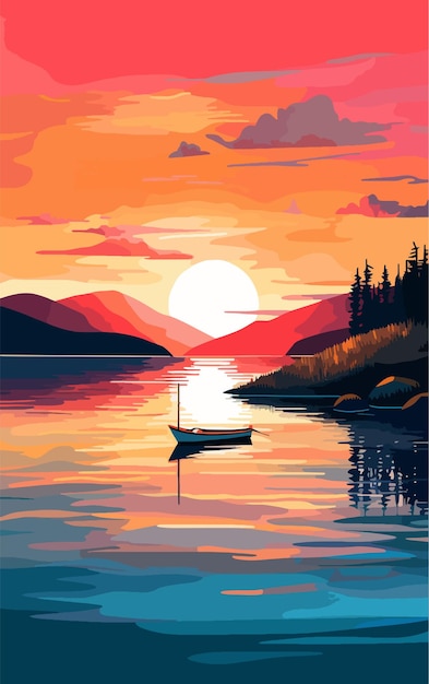 Landscape at sunset vector illustration