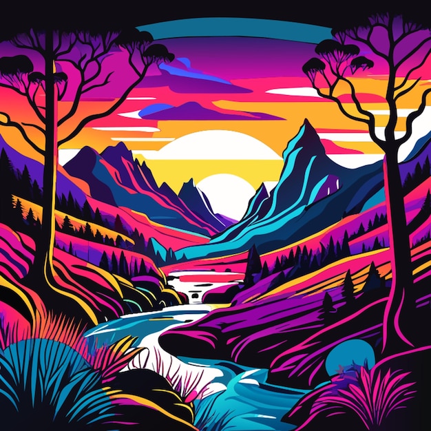 landscape surrounded by vibraprint ready vector tshirt design professional vector high detail tshirt