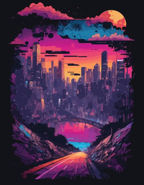 Vector landscape surrounded by vibraprint ready vector tshirt design professional vector high detail