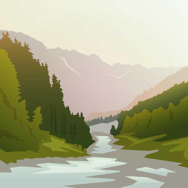 Landscape on themes: nature of Canada, survival in the wild, camping.  illustration.