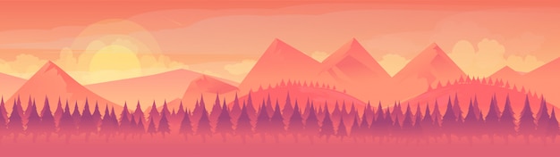 Vector landscape view of mountain range