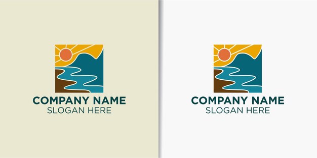 Вектор Пейзаж винтажный шаблон логотипа на открытом воздухе фирменный стиль путешествия дизайн логотипа