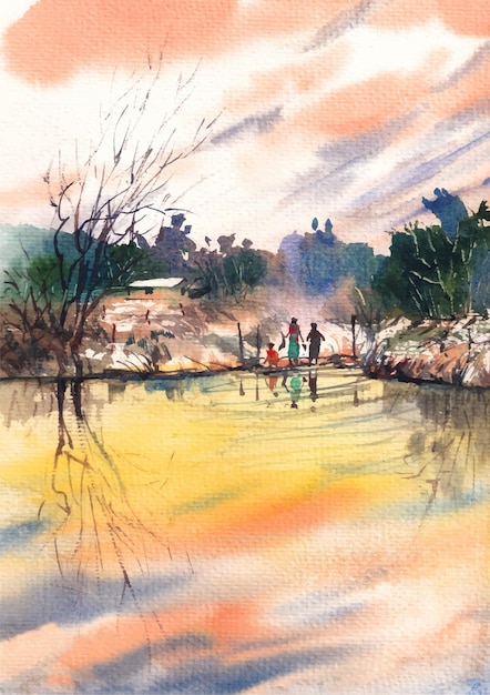 Landscape watercolor art background