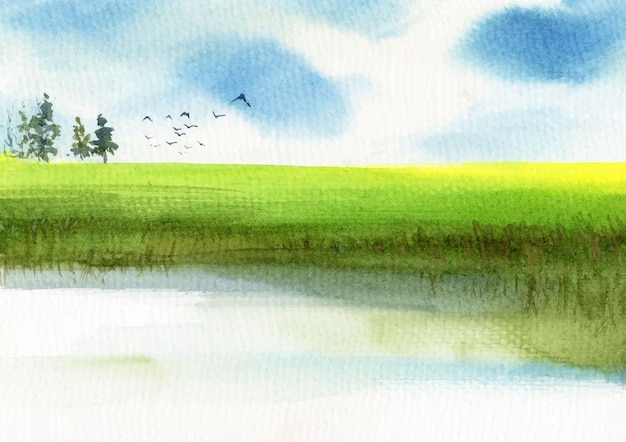 Vector landscape watercolor nature painting