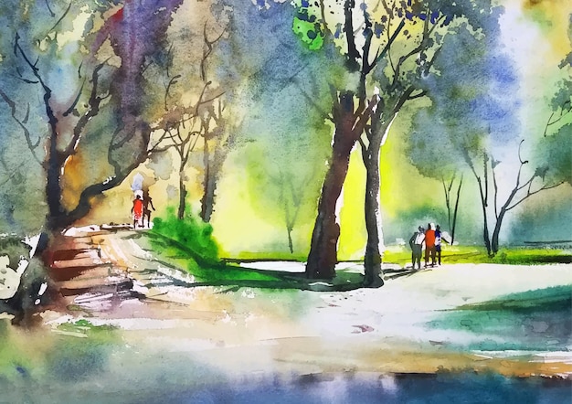 Landscape with after rain watercolor art