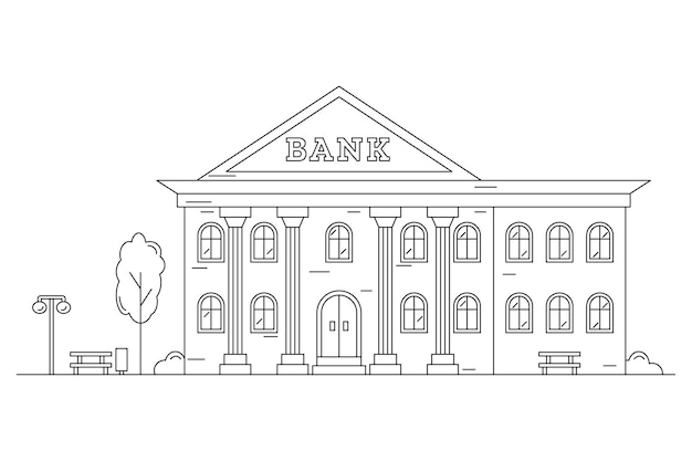 Premium Vector  Landscape with a bank building drawn with contour lines on  a white background line art editable stroke vector illustration