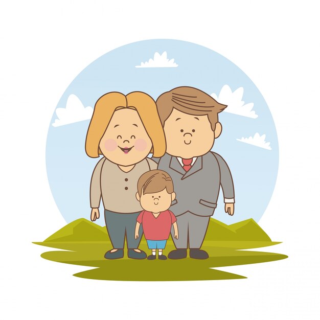 Vector  landscape with blonded mom executive dad and little boy