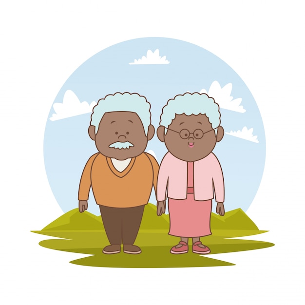 Vector landscape with brunette elderly couple