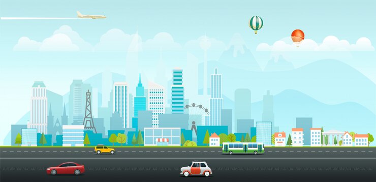 建物や車のある風景朝の都市生活