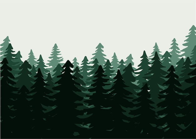 Landscape with evergreen fir trees Vector monochrome background with silhouette of spruce forest