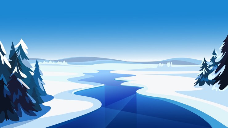 Vector landscape with frozen river