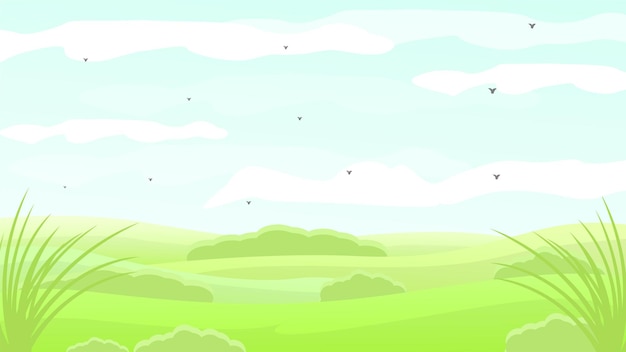 Vector landscape with grass and clouds