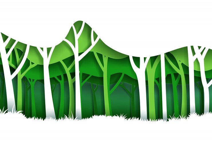 Vector landscape with green eco forest plantation. background of landscape paper art style