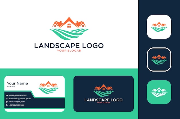 Landscape with house building logo design and business card