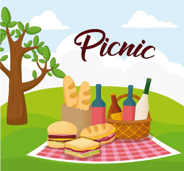 Vector landscape with picnic blanket