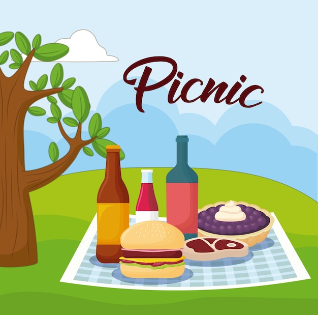 Paesaggio con coperta da picnic