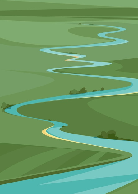 Vector landscape with river view from above