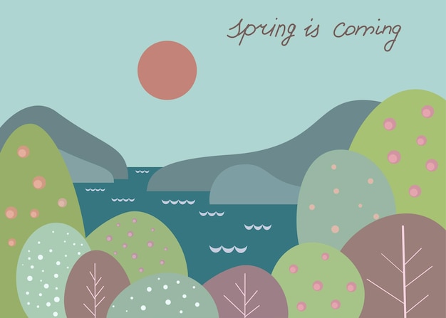 Vector landscape with sea and mountains