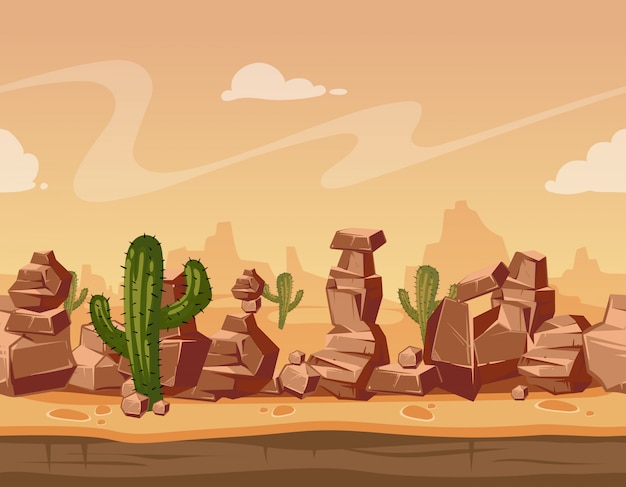 Vector landscape with stones and cactus