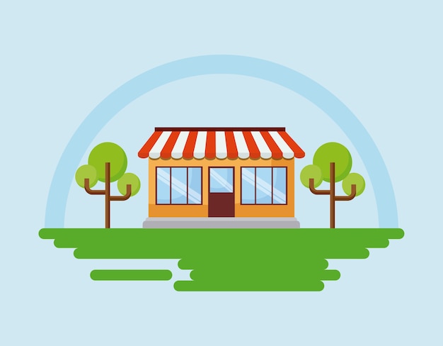 Premium Vector | Landscape with store and trees