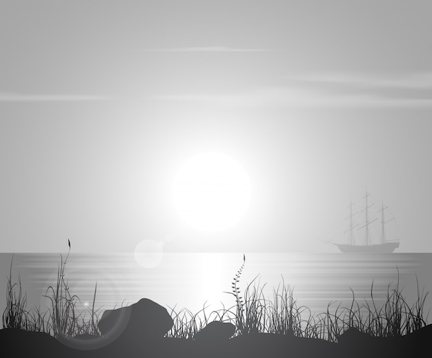 海に沈む夕日のある風景