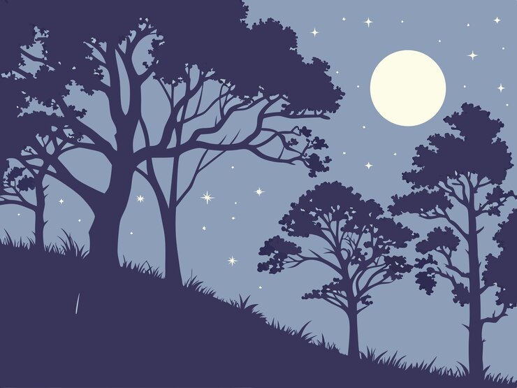 Vector a landscape with trees and the moon in the background