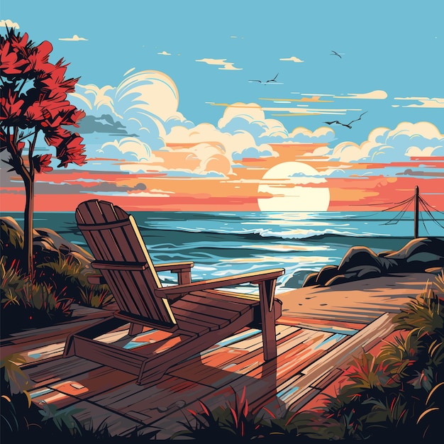 Landscape of wooden chaise lounge background illustration