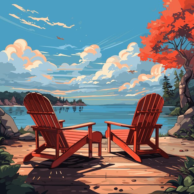 Vector landscape of wooden chaise lounge background illustration