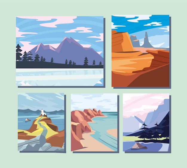 Vector landscapes five scenes work art