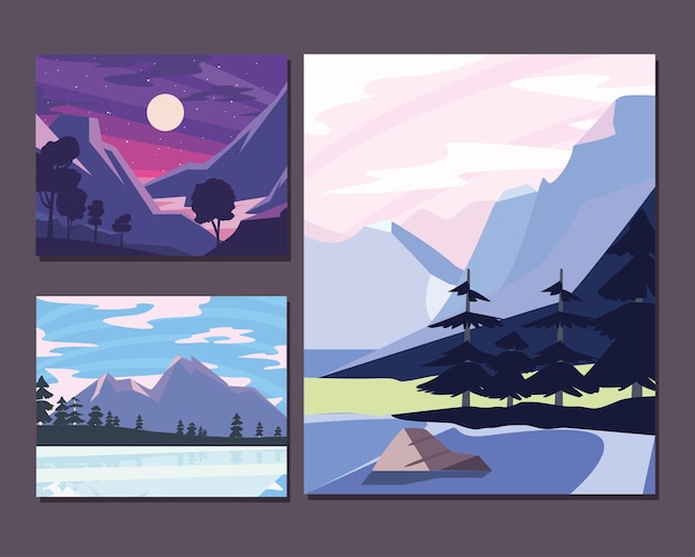 Vector landscapes three scenes work art