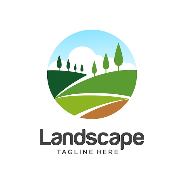 Landscaping round logo design template