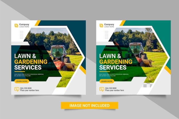 Landscaping Service or Lawn Mower Garden   Social Media Post and  Web Banner Template  Mowing poster