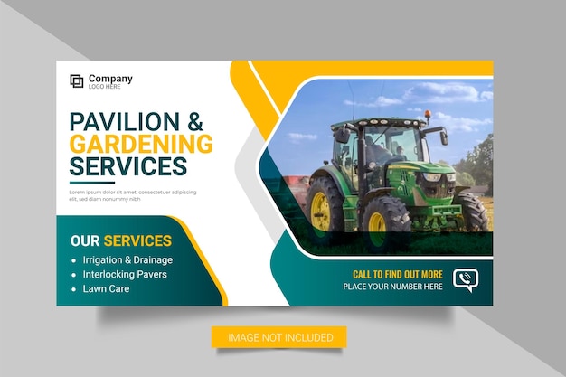 Landscaping Service or Lawn Mower Garden  Web Banner and  Social Media Post Template  Mowing poster