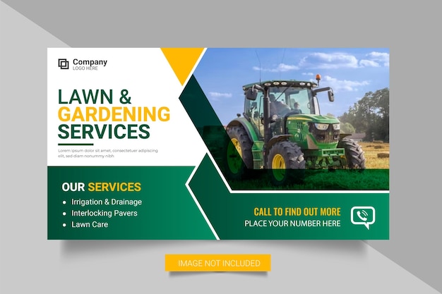 Landscaping Service or Lawn Mower Garden  Web Banner and  Social Media Post Template  Mowing poster