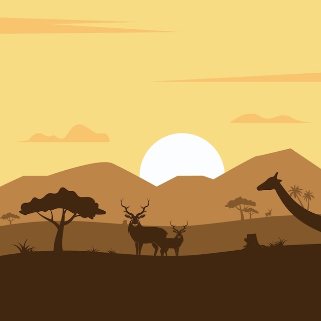 Landschap Afrikaanse aminal in savanne vector pictogram illustratie ontwerpsjabloon