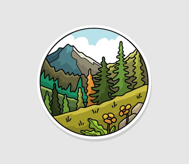 Vector landschap berg ilustration cartoon ontwerp gratis vector sticker badge ilustration