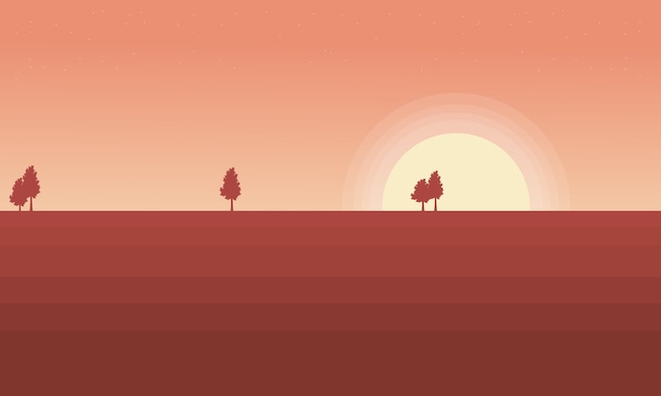 Vector landschap bij zonsopgang