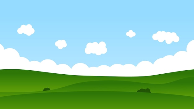 landschap cartoon scène met groen veld en blauwe lucht