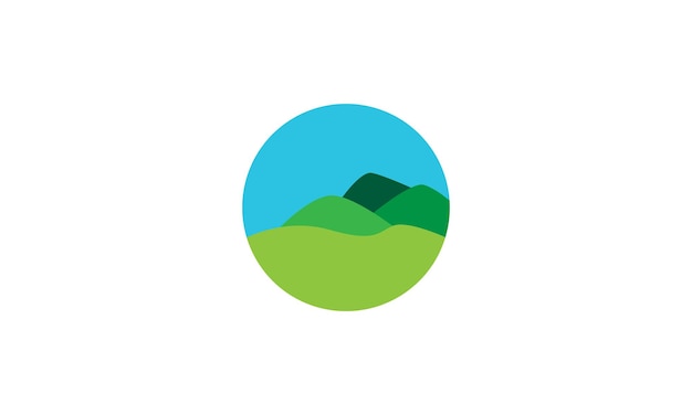 Landschap groene heuvel cirkel logo symbool pictogram vector grafisch ontwerp illustratie
