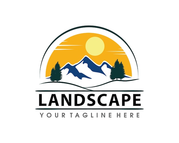 Landschap heuvels Logo ontwerp. Sjabloon voor bergtoppen Logo Vector
