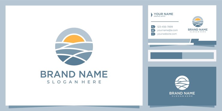 Vector landschap heuvels logo ontwerp vector illustratie land boerderij logo ontwerp