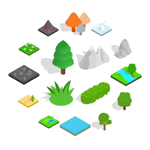 Landschap icon set, isometrische stijl