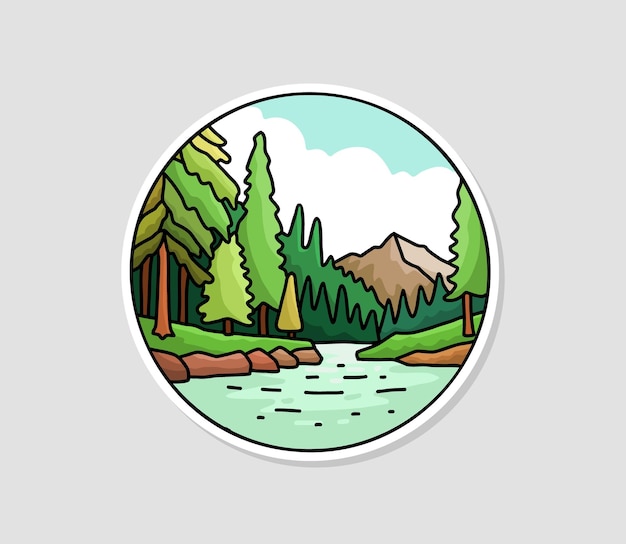Landschap ilustration cartoon ontwerp gratis vector sticker badge ilustration