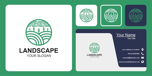 Landschap lineart logo ontwerp en visitekaartje