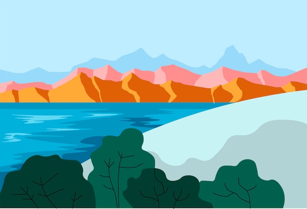 Landschap met bergen en meer of vijver Vectorbeelden
