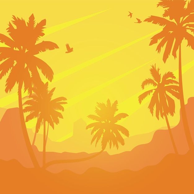 Landschap met kokospalmen bij zonsondergang achtergrond Zomer verkoop silhouet achtergrond