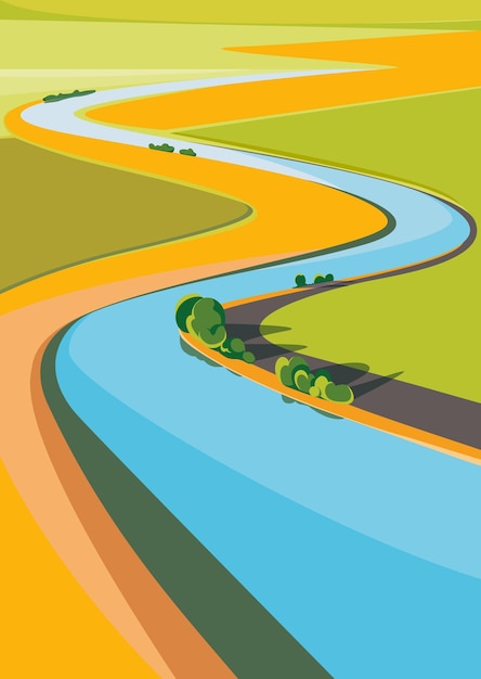 Vector landschap met rivier op zonnige dag